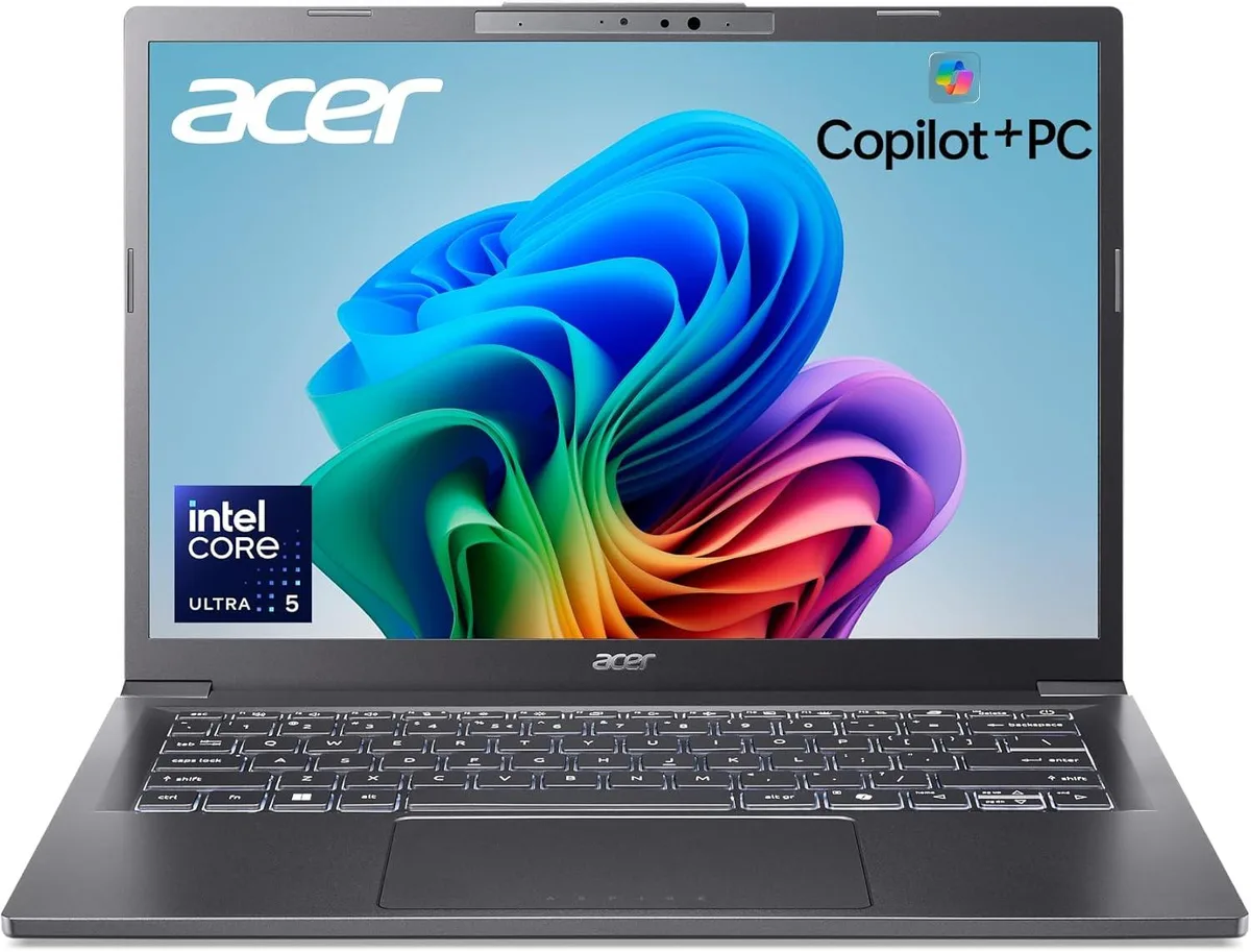 Silver 14-inch laptop with thin bezels and matte finish