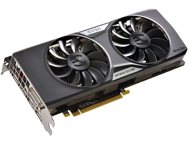 EVGA GeForce GTX 960 graphics card with silver dual-fan ACX cooler and metal backplate