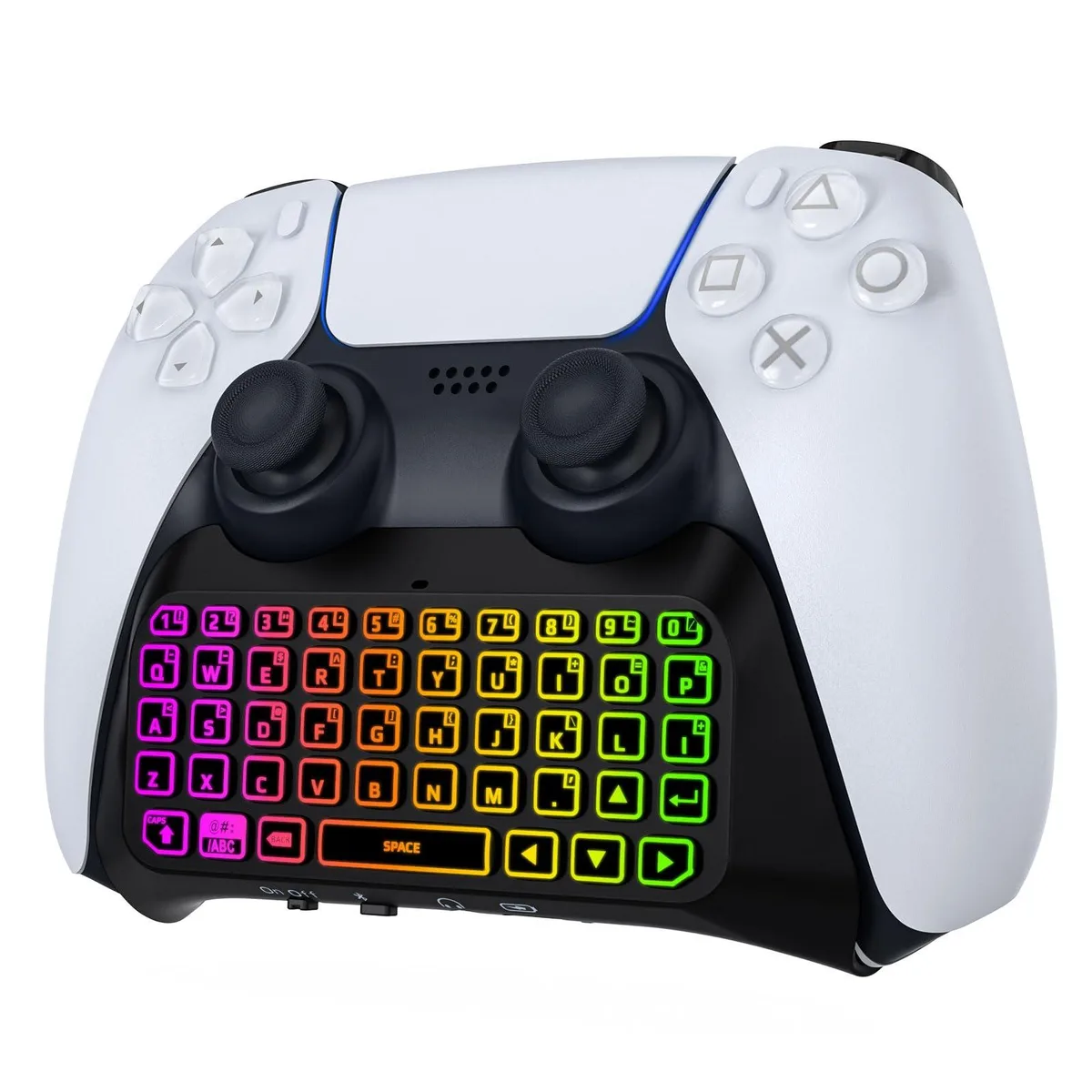 Compact silicone keyboard with RGB backlighting attaches to PS5 controller