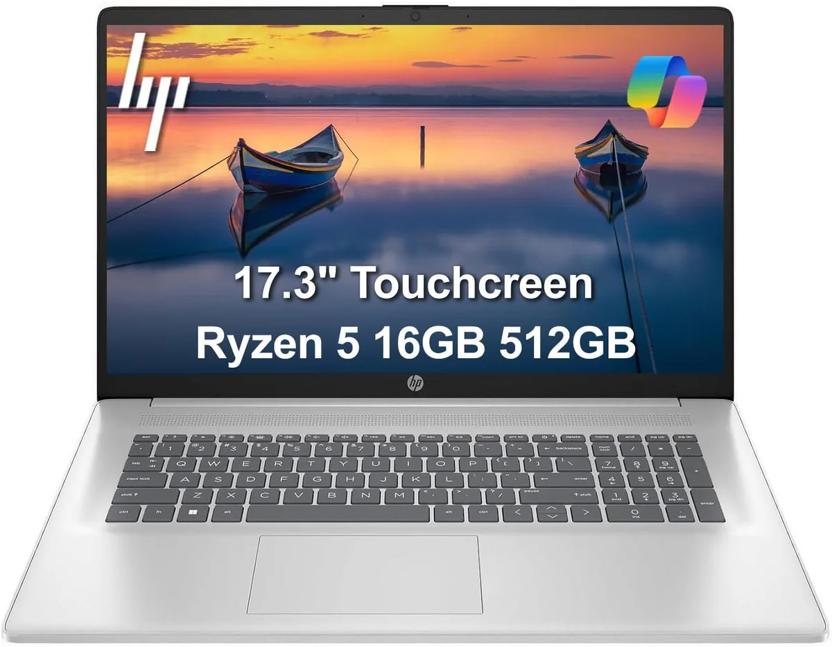 HP HP 17 Business Laptop 17.3" HD+ Touchscreen AMD Ryzen 5 7430U 16GB DDR4 512GB NVMe Silver — Produktfoto