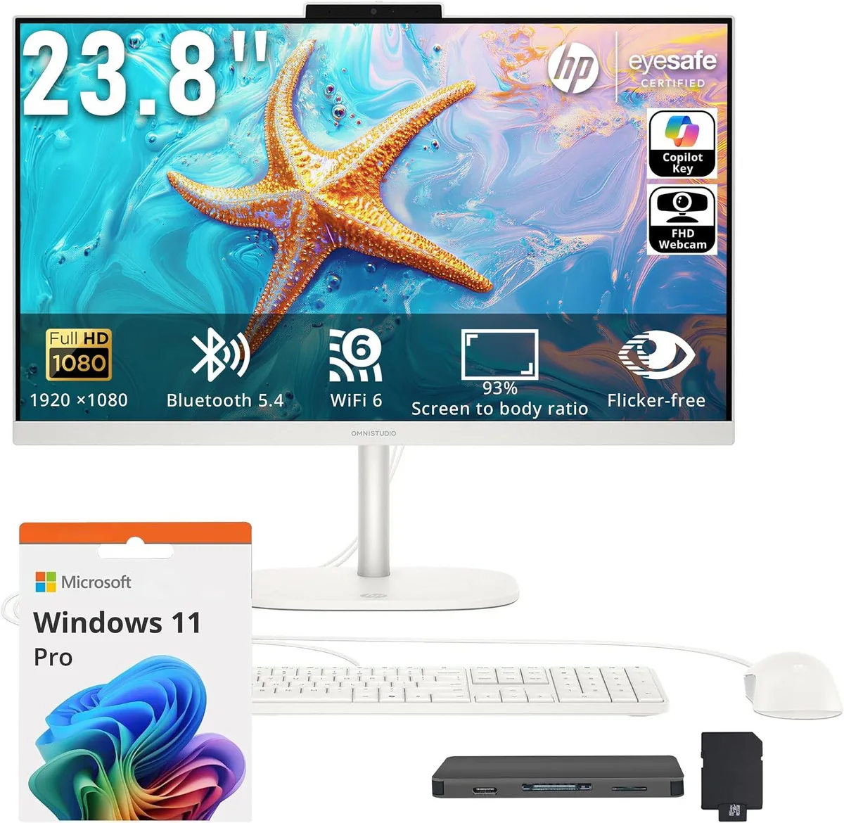 HP HP OmniStudio All-in-One PC Intel N150 8GB 288GB Storage 23.8" FHD Windows 11 Pro White — ürün fotoğrafı