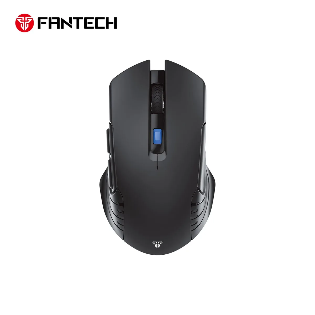 Black wireless gaming mouse with ergonomic shape, six buttons and matte finish