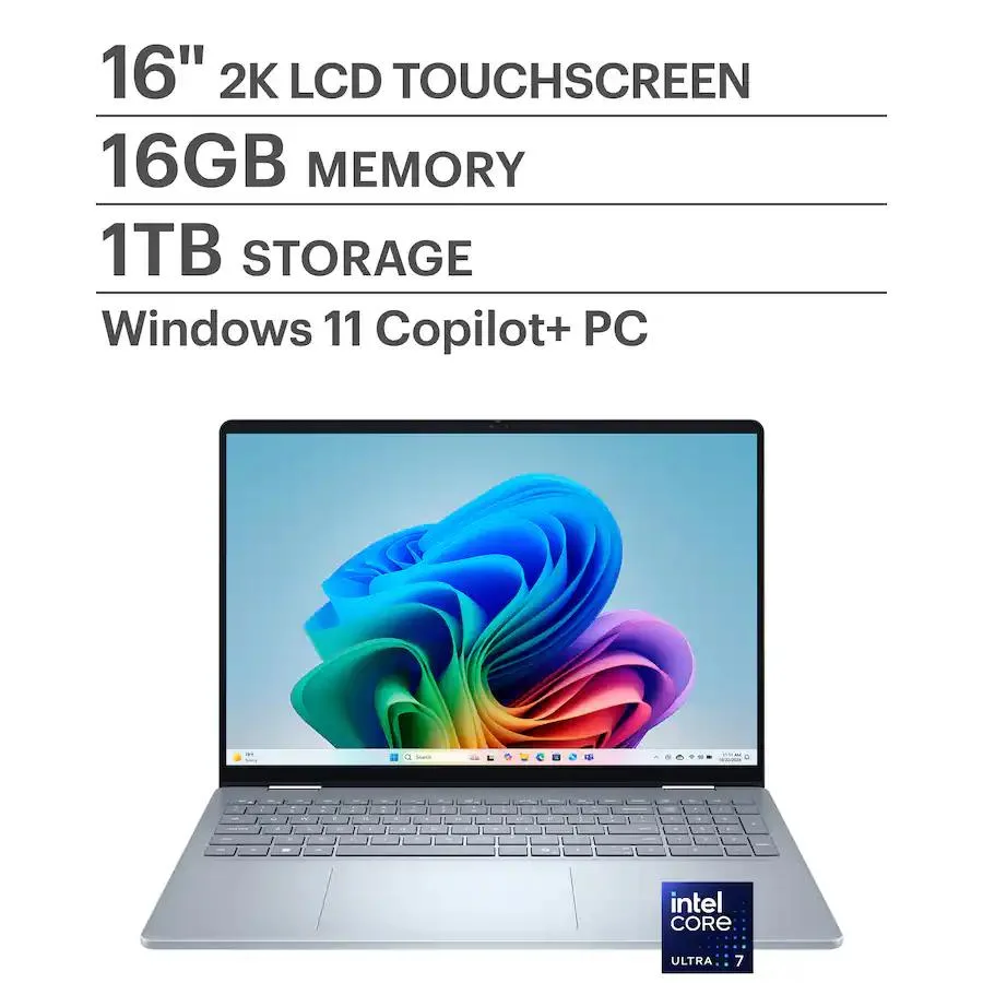 Ice Blue 16 inch 2-in-1 touchscreen laptop with convertible hinge and backlit keyboard