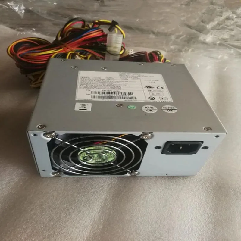 Rectangular ATX power supply unit in black finish with cooling fan visible