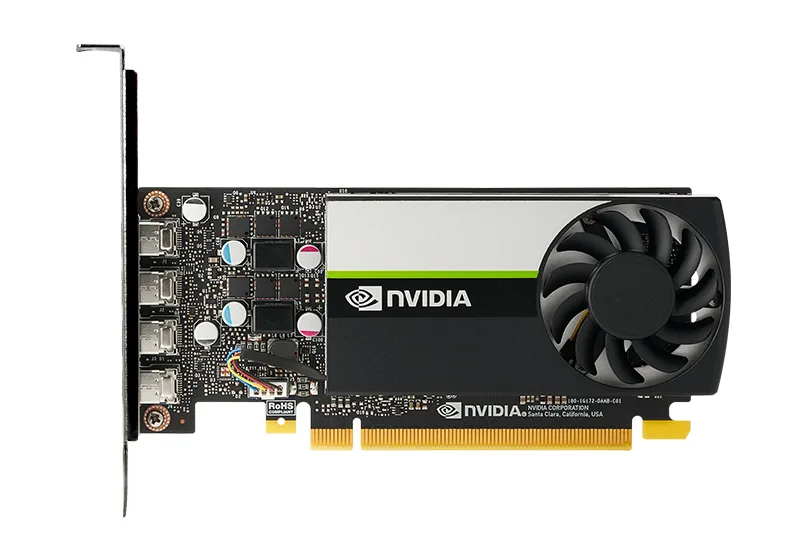 Low-profile workstation graphics card with four Mini DisplayPort connectors