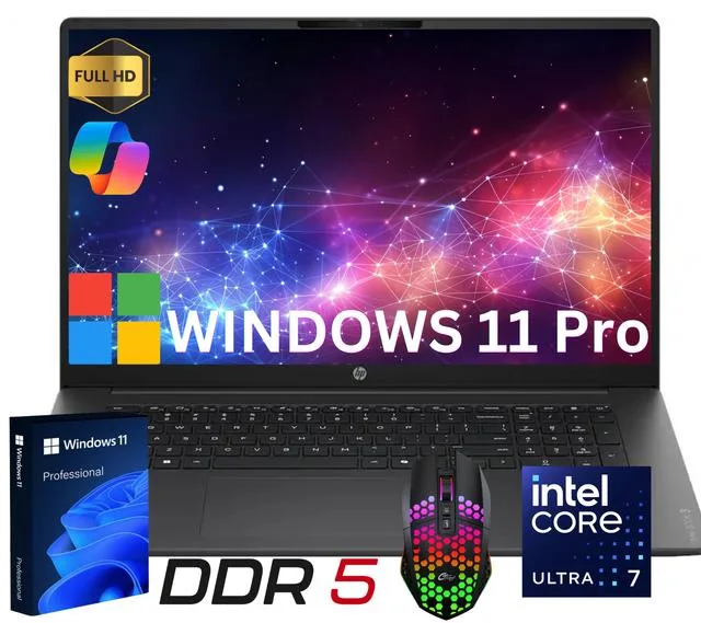 Black 17.3 inch HP laptop with backlit keyboard
